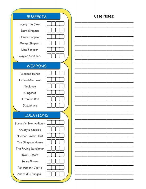 Clue Score Sheet Printable Printable World Holiday