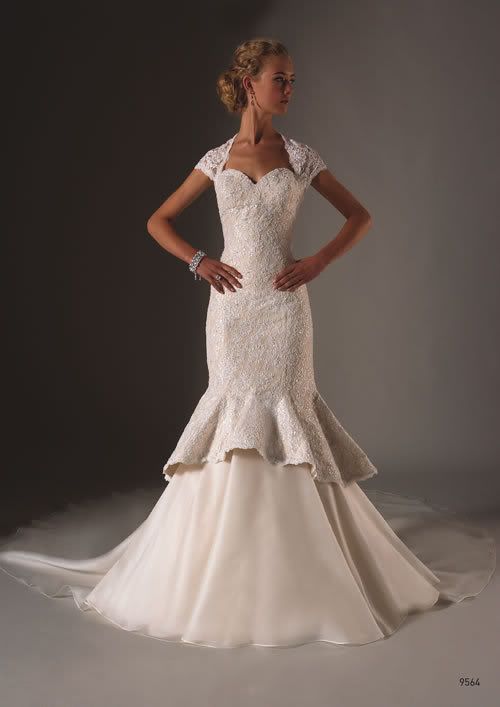 Wedding dress with ruffle Mermaid wedding gown style with cap sleeves