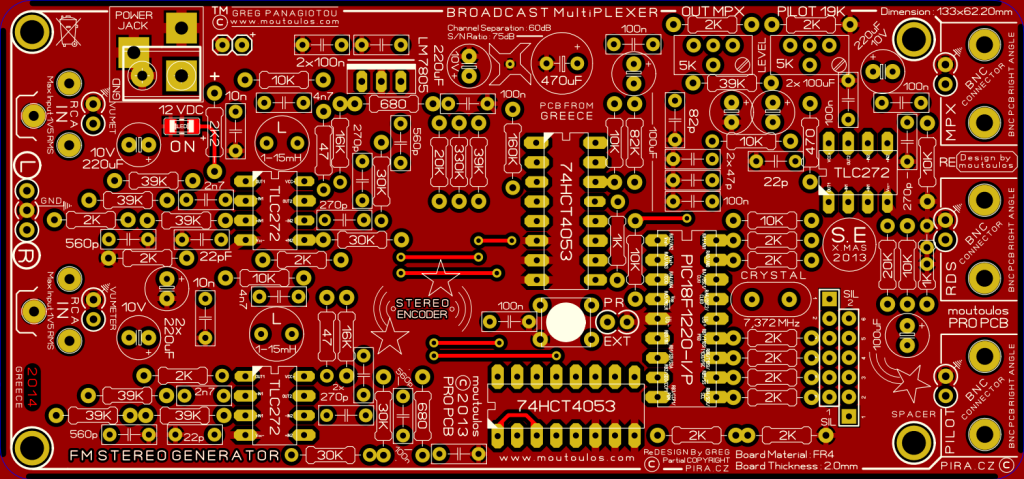 FM Stereo Generator Broadcast (PIRA) PCB by moutoulos photo FMStereoGeneratorBroadcastPIRA-1.png