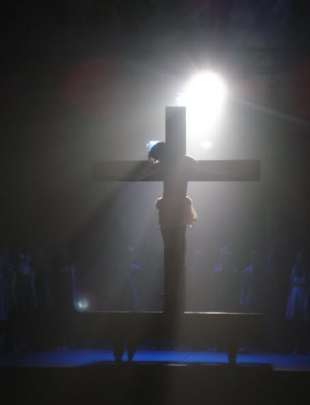 jesus on cross silhouette. from behind (the cross was