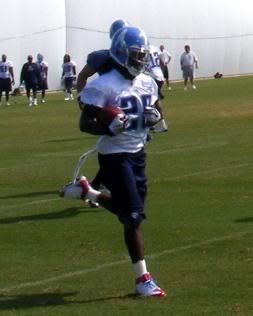 Chris Johnson speeds by the defense in training camp. Photo by Andrew Strickert for Total Titans.