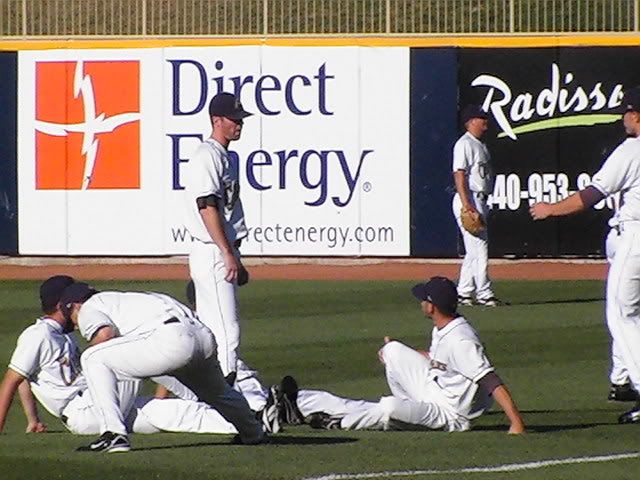 Players stretching