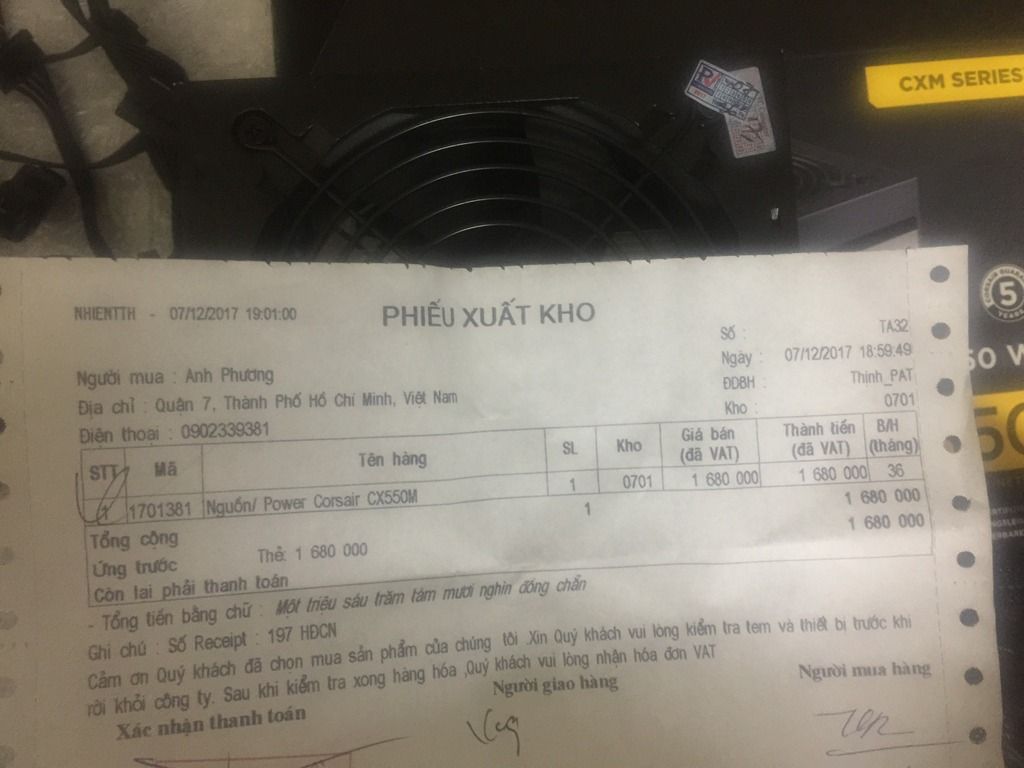 NGUỒN chính hãng CORSAIR CX 550M mới 99% mua tại Phong Vũ 8/12/2017 - 2