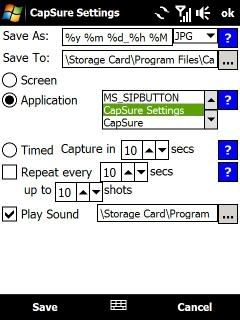 Capsure v1.11g settings screen