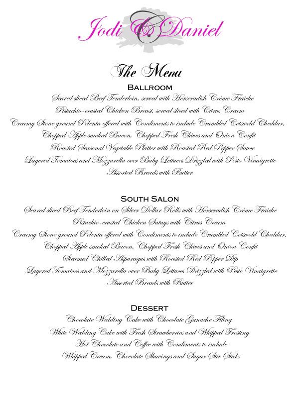 Click to View Menu Card wedding dinner menu