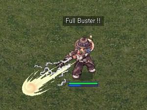 A shotgun skill called 'Full Buster' in action. 2000+ damage!